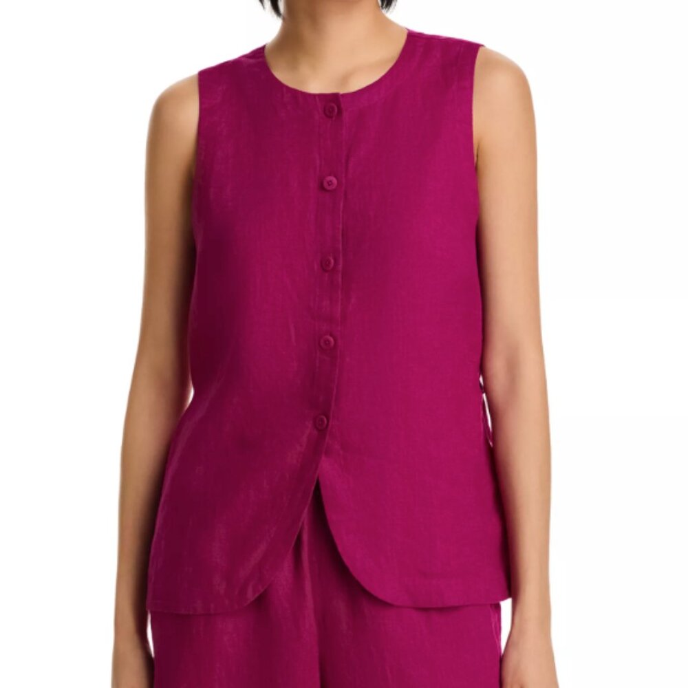 Eileen Fisher Linen Round Neck Long Vest Size Large